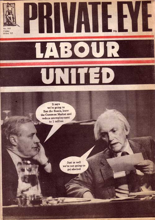It was clear from 1980 that Labour would struggle to win with its radical platform. This 1982 Private Eye cover conveys the sense of inevitability.